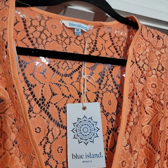 Blue Island Women's Orange Lace Swim bathingsuit Cover-up Kimono Tunic S… - Picture 6 of 10